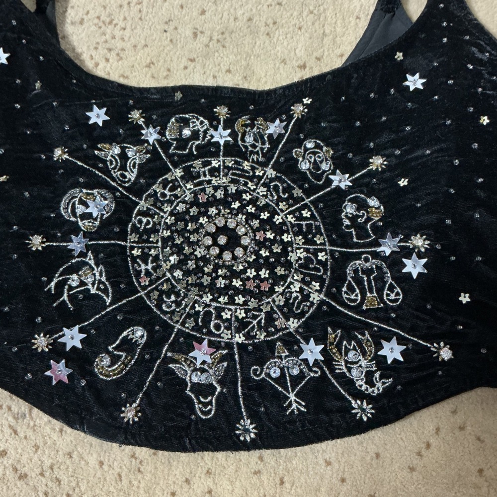 Nasty Gal Zodiac Celestial Corset Top Women 8 Black Velvet Sequin Beaded Bustier - Picture 4 of 8
